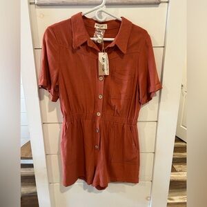 Women's Rust Button-Up Romper